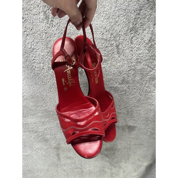 Vtg 70 80s Amalfi by Rangoni Women’s 7 N Neiman Marcus Leather Red Kitten Heels - Picture 5 of 9